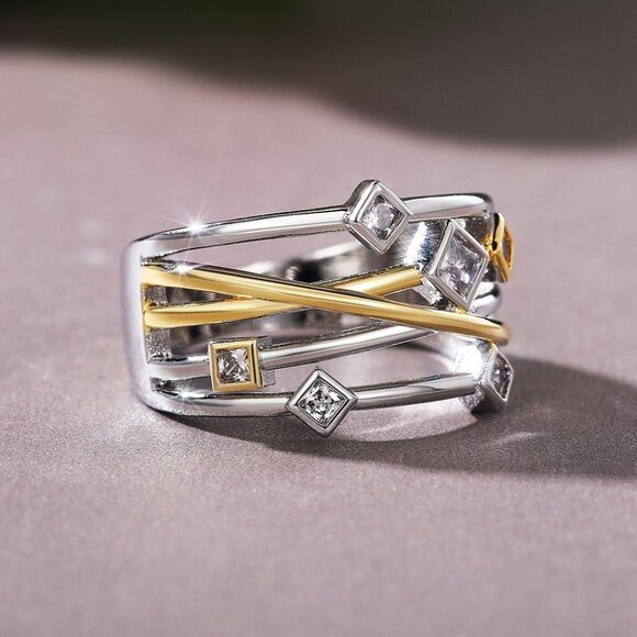 💞Multi Layer Glitter Square Shape Zircon Gold Stackable UNVN12118 - Picture 3 of 5